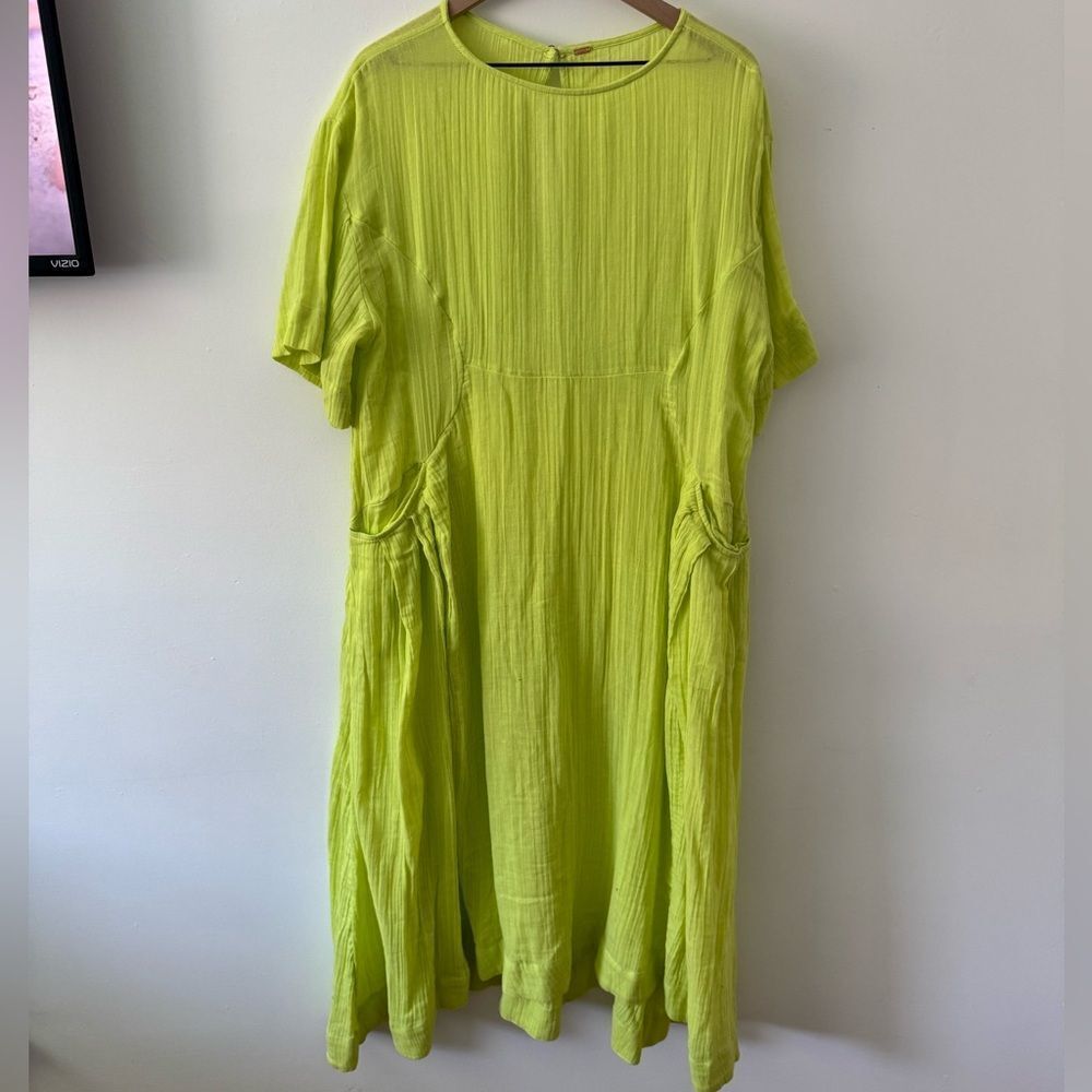 Free People Gauze Airy Neon Green Midi Dress Medium